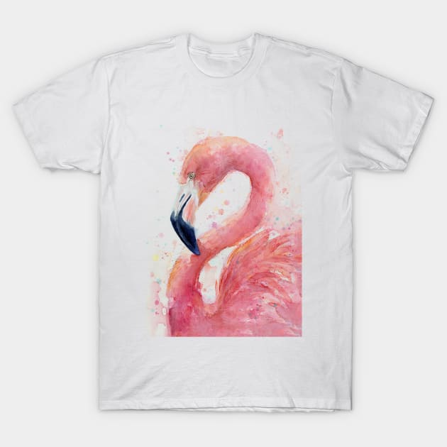 Pink Flamingo Watercolor T-Shirt by Olechka